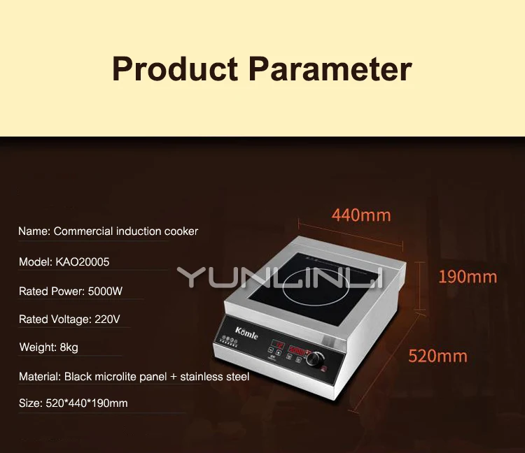 Commercial Induction Cooker 5000W Explosive Stirring Furnace Fireplace Desktop Embedded 220V/380V KAO20005
