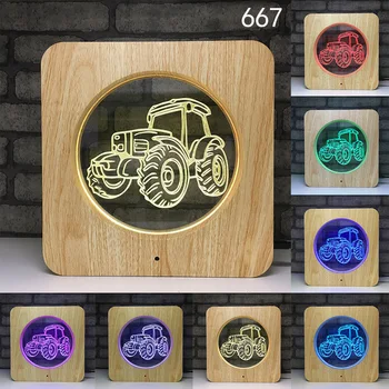 

7 Color Changing Tractor LED 3D Night Light Kids Room Decor Wood Grain 3D Desk Table Lamp For Friend Christmas Gift Dropship