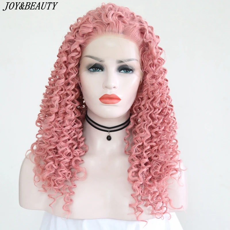 

JOY&BEAUTY 24Inch Kinky Curly Type Futura Heat Resistant Hair Pink Wig Women Daily Makeup Synthetic Lace Front Wig