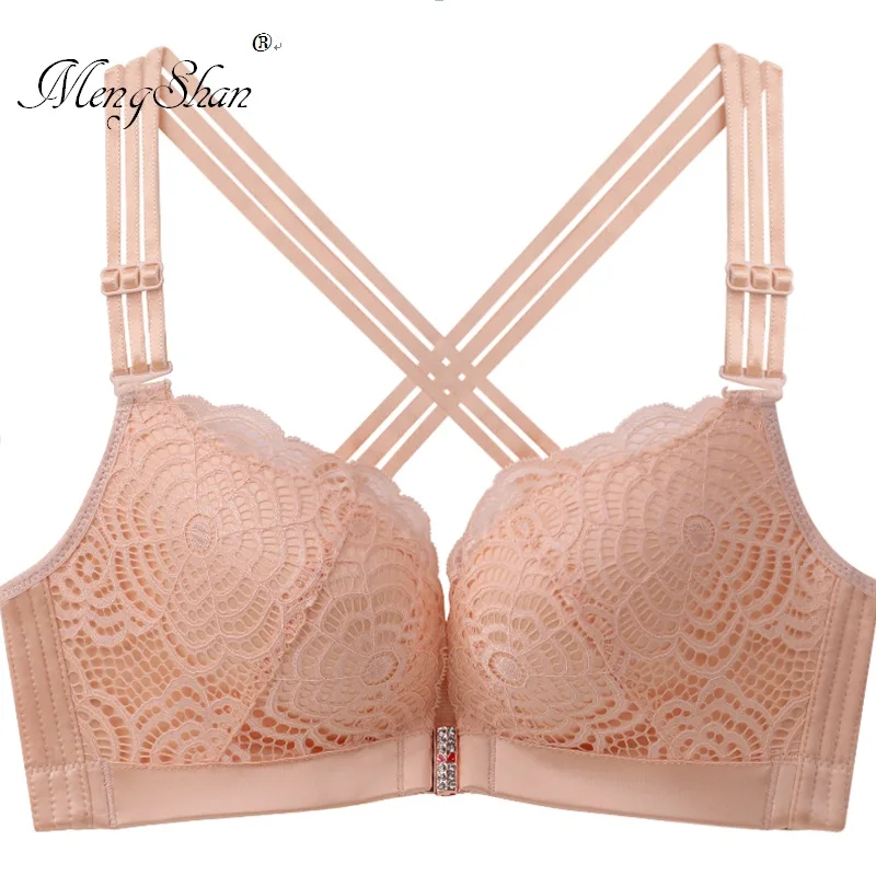 

New large lace front button bra Fat mm gather Sexy intersection zone big size bra Supporting adjustment type plus size bra