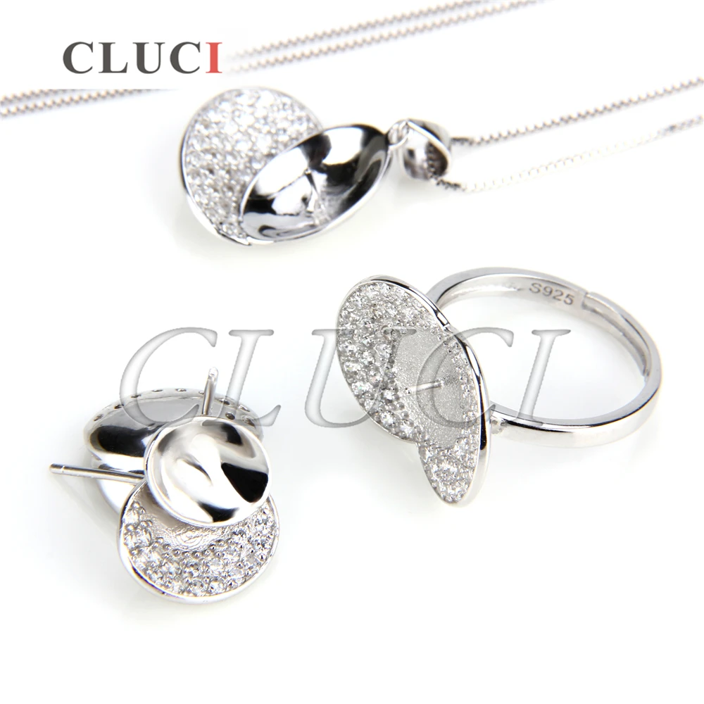 CLUCI Bowl shape 925 sterling silver set fittings, pendant fitting, ring fitting and 1 pair of earring fittings