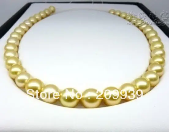 

FREE SHIPPING>>> HUGE 18"15MM NATURAL SOUTH SEA GENUINE PERFECT ROUND GOLD PEARL NECKLACE -Bride jewelry free