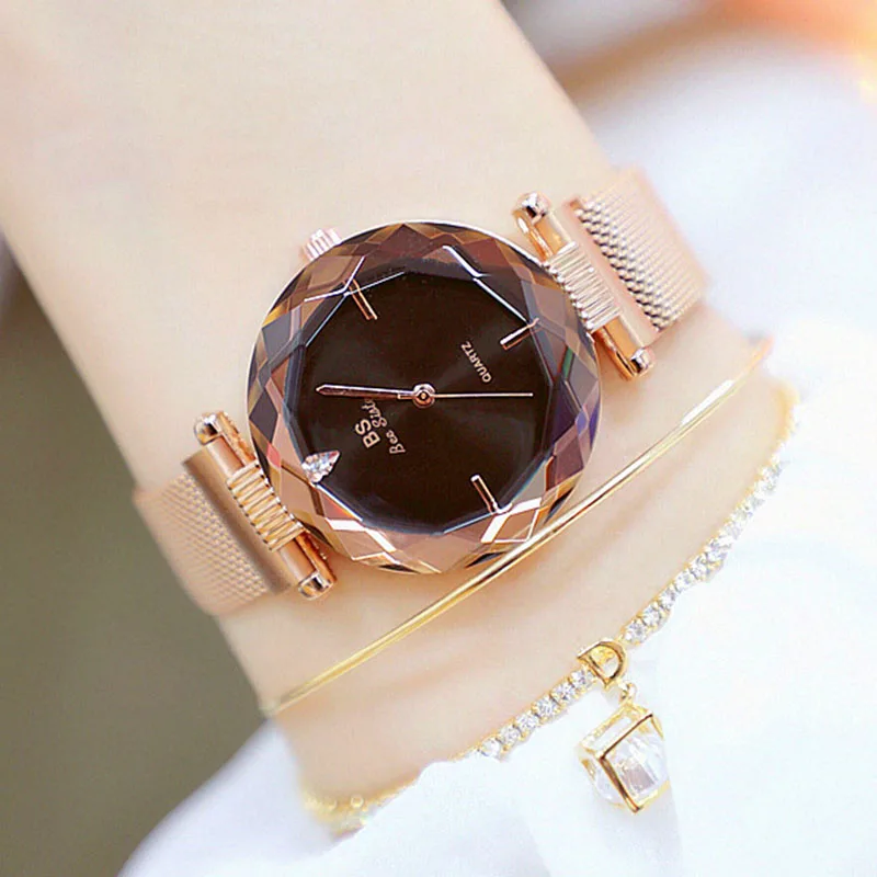 Женские часы 2019 Золотые круглые модные Montre Femme роскошные женские браслет для