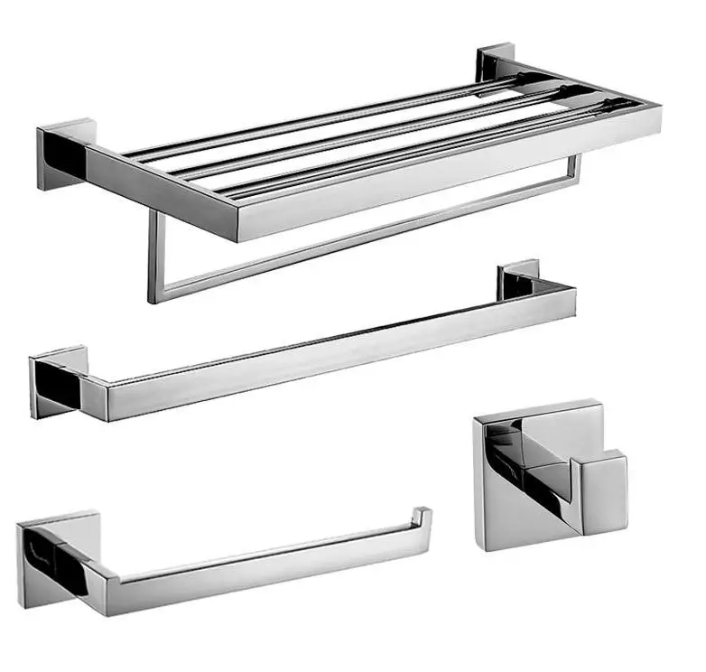 Современный SUS 304, нержавеющая сталь, серебро, аксессуары для ванной комнаты, набор хромированных аксессуаров для ванной, квадратная основа, полированные Товары для ванной - Цвет: A