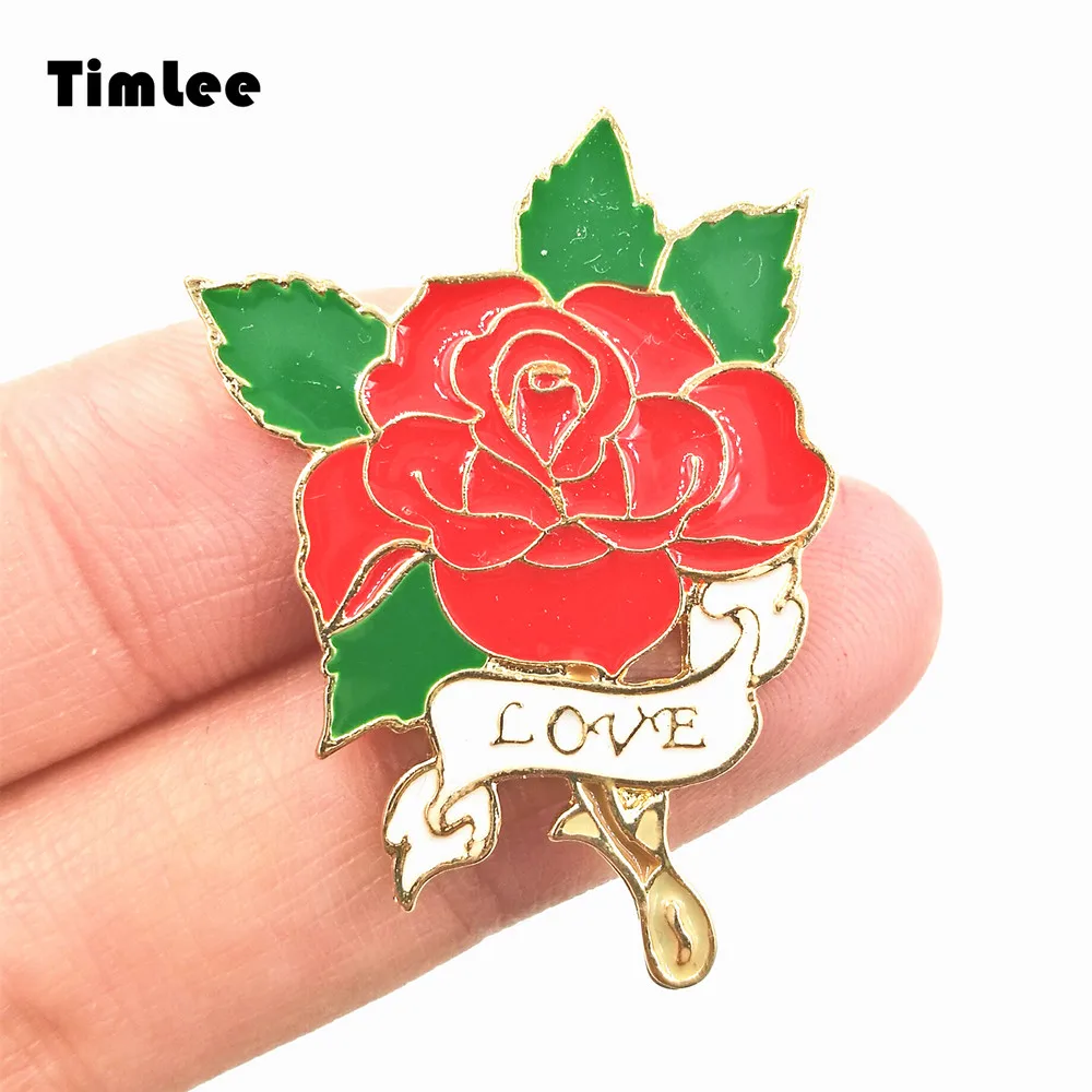 

Timlee X223 Cartoon Red Rose LOVE Design Metal Brooch Pins Gift Wholesale