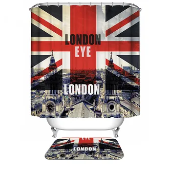 

New Arrival Shower Curtain Home Decorative England Retro elegant Creative cartoon theme pattern 0250 Waterproof Bathroom Fabric