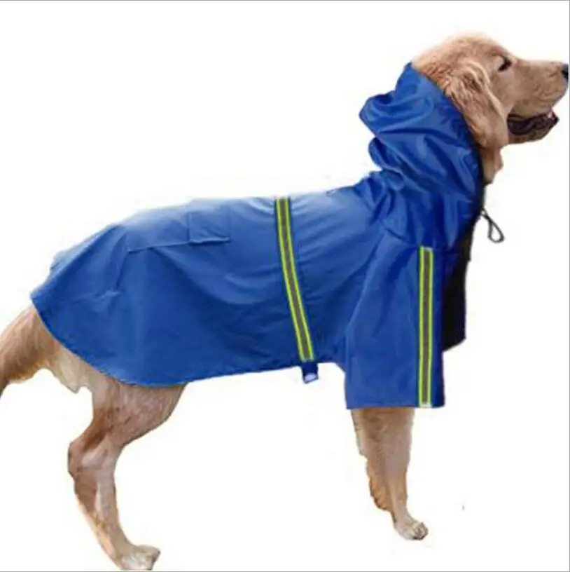 Качественный дождевик для собак, водонепроницаемый дождевик для маленьких, средних и больших собак, капюшон для питомца, Светоотражающий поводок, отверстие S до 5XL - Цвет: Синий