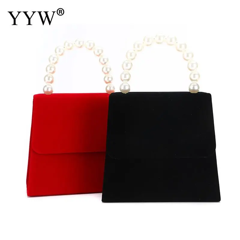 Маленькая красная женская портативная пластиковая жемчужная Свадебная сумка, черная сумочка из плюша, винтажная сумка-мессенджер, сумка через плечо