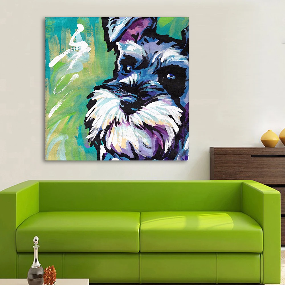 

AAHH Modern Animal Abstract Canvas Art Painting Schnauzer Dog Pop Art Wall Pictures for Living Room Home Decor Printings