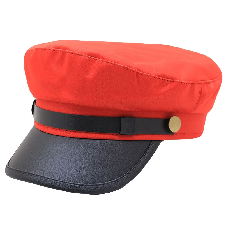 Военная Кепка из искусственной кожи, мужская хлопковая кепи, армейская Кепка, шляпы матроса для женщин и мужчин, женская кепка для путешествий, кепка, военная Кепка - Цвет: red