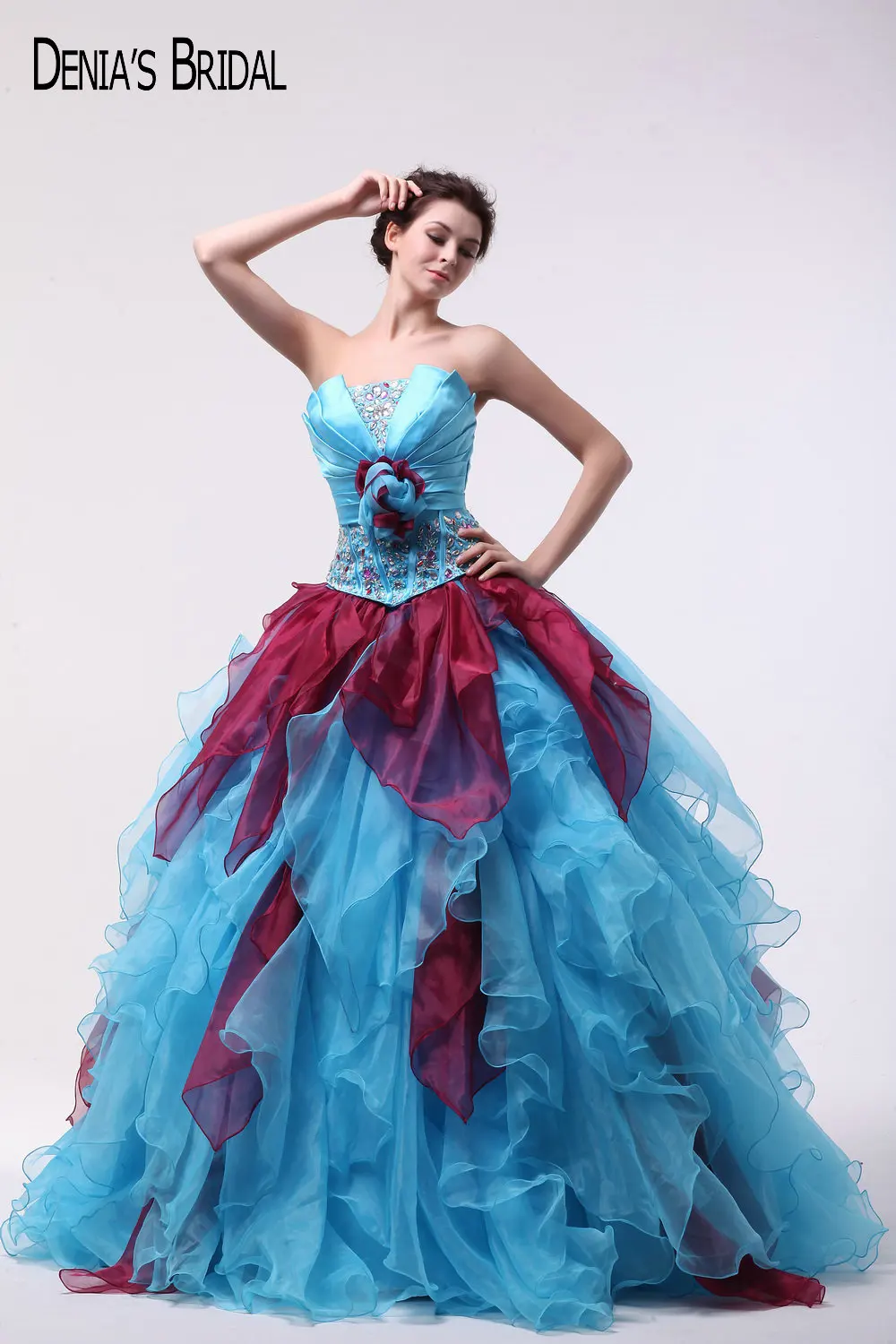 Aliexpress.com : Buy Real Photos Strapless Neckline Ball Gown Blue ...