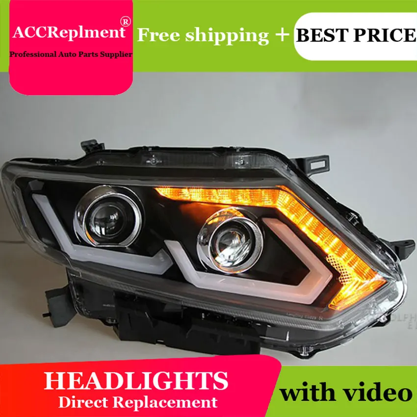 

car styling Newest LED Headlights for Nissan X-Trail Rouge 2014 2015 2016 Headlight Turn Signal DRL Bi-Xenon Lens Low Beam Car A