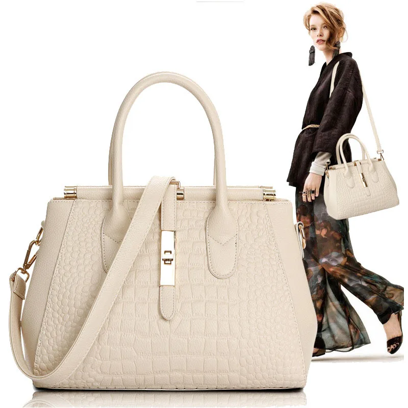 Women Genuine Leather handbags  Europe and the United States fashion cross section embossed crocodile pattern shoulder bags