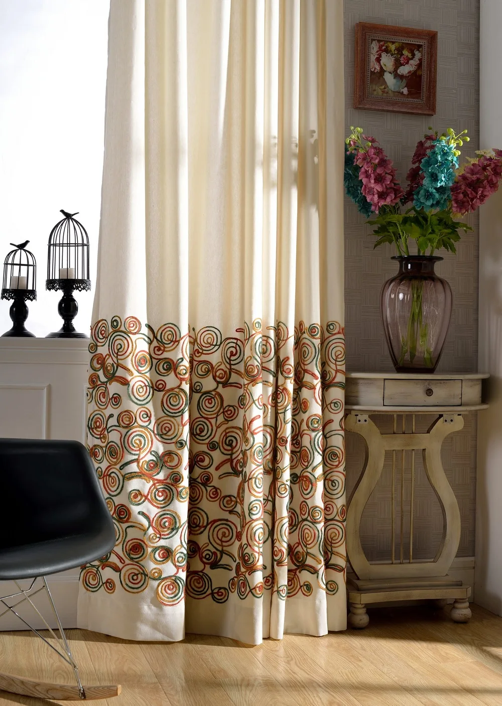European /American Style Embroidered Quality Curtains For Living Room