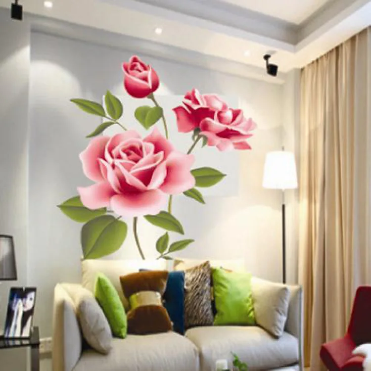 

Decoration Maison One Piece Flower PVC Wall Decor Stickers Living Room Bedroom Sofa Classic Rose Home Decoration Accessories