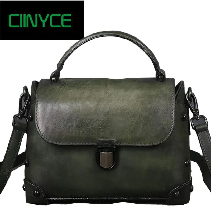 

Original Designer Brand New Genuine Cow Leather Women's Handbags Real Cowhide Vintage lady's small totes rivets crossbody bags