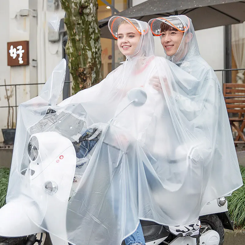 

Two-person motorcycle electrombile transparent raincoat Women man Waterproof Hooded and Outside Hiking Rainwear By Epacket on sa