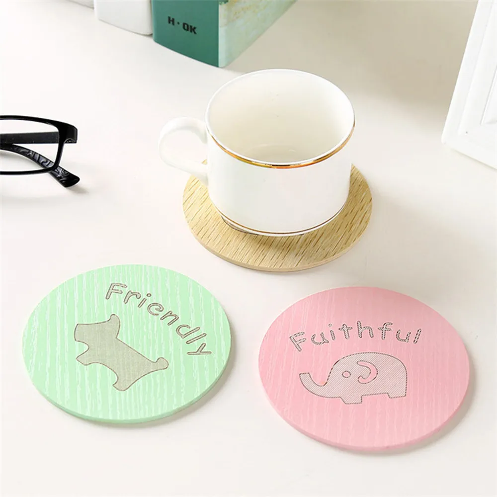 

1pcs Cute Cartoon Coaster Wood CupInsulation Pad Anti-slip Bowl Mat table napkins stand under the hot *//