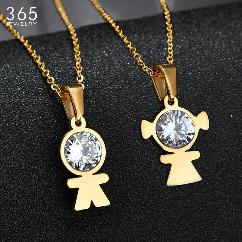 Fashion Stainless Steel Cute Boy Girl Necklace For Women Chaim Cubic