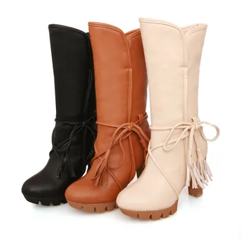 

Snow Boots 2017 New Fashion Middle Boot Motorcycle Martin Mid Calf Boots For Women Autumn Winter Snow High Plus Size 43 T-17