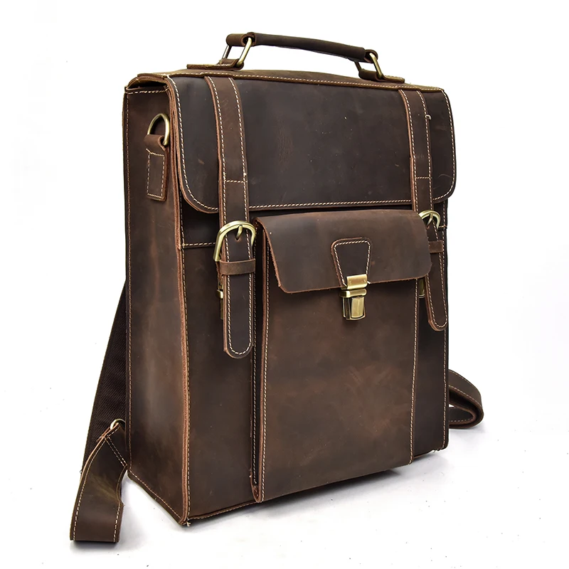 Мужской рюкзак из натуральной кожи, подходит для ноутбука 1", коричневый, Воловья кожа, большие школьные сумки, большой винтажный кожаный рюкзак для путешествий, быстрая