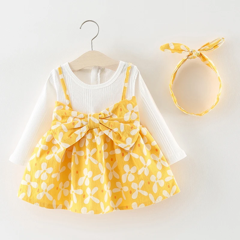 

Melario Baby Dresses 2019 Spring Autumn Baby Girls Clothes Flower Bow headkerchief Dress Princess Dress Suit Newborn Dress