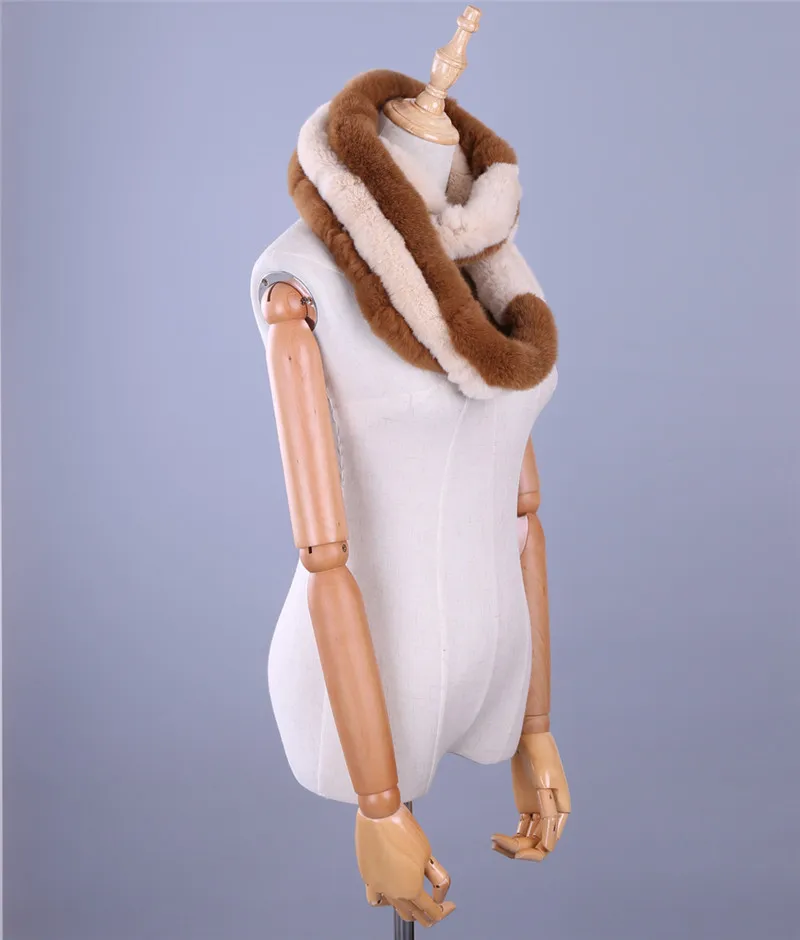 Роскошный брендовый настоящий мех кролика женский зимний теплый шарф круглые шарфы Лоскутные бесконечные кольца снуд - Цвет: BEIGE BROWN
