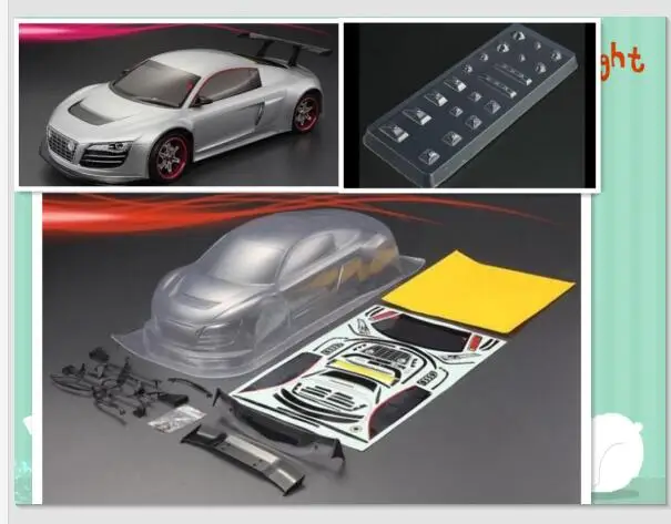 Прозрачный корпус автомобиля из ПВХ 1/10 RC для AUDI R8 200/195 мм с наклейкой|body 1/10|1/10 rc1/10
