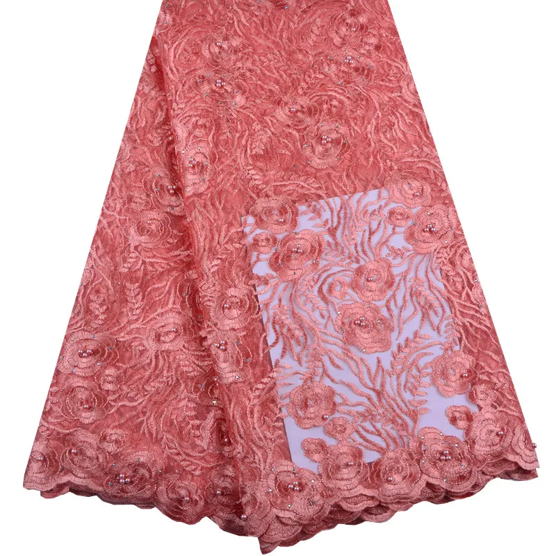 

Nigerian Tulle Lace Fabrics 2018 Elegance Orange African Lace Fabric High Quality French Mesh Lace Fabric For parties S1375