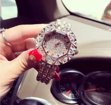 2017 nouveau style! Top Qualité Femmes Montres De Luxe En Acier Plein Strass Montre-Bracelet Robe De Madame Crystal Montre Coloré Quartz Montre