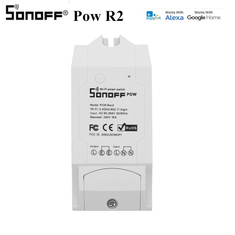 Интеллектуальный выключатель света Sonoff Pow R2 16A Интеллектуальный переключатель Wi-Fi с более высокой контроль точности энергии Применение интеллектное устройство передачи энергии измерительный работает с Google Home