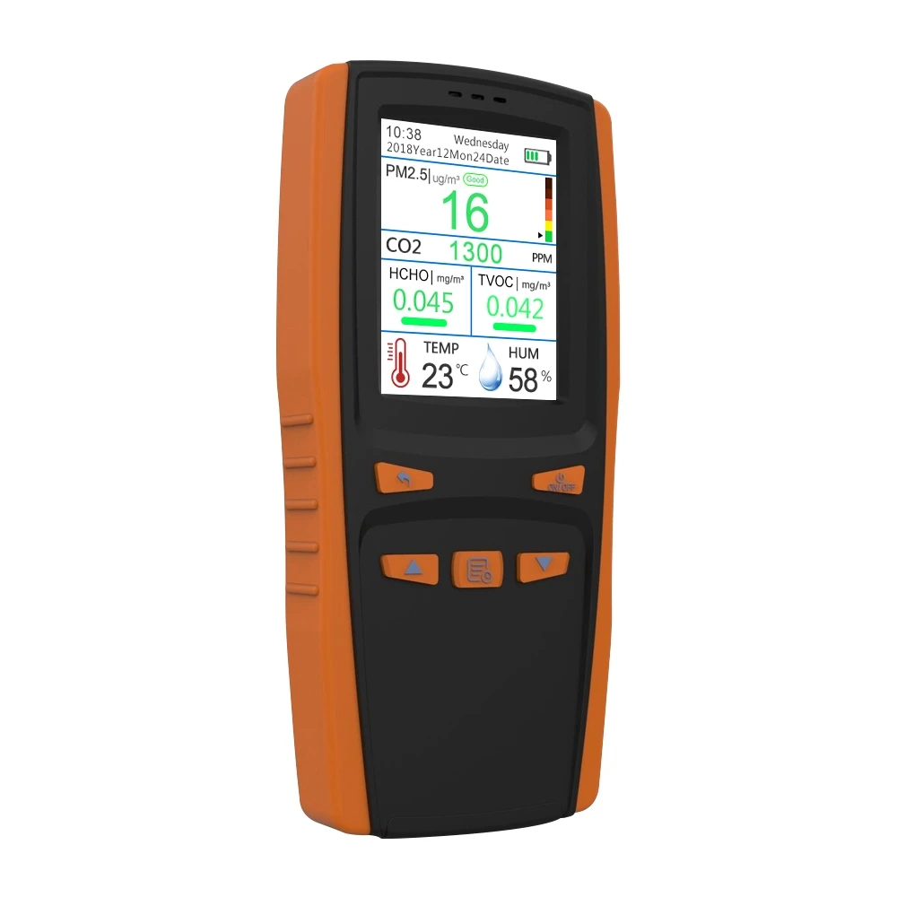 

LCD Handheld Air Quality Detector Carbon Dioxide Dust PM2.5 Formaldehyde HCHO TAQI Detection Analyzer 24 Hours Monitoring
