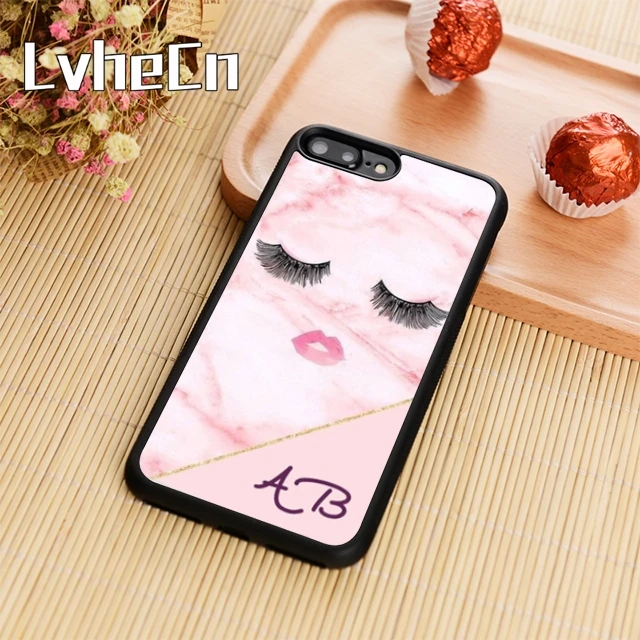 LvheCn индивидуальное розовый Мрамор ресницы губы чехол для телефона iPhone 4 5S 6 6s 7 8 10 X