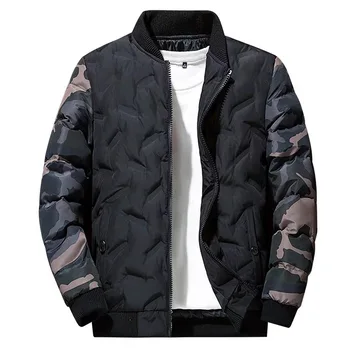 

Winter Men Thick Jacket 201 Camouflage sleeves Patchwork Casual Down warm Jackets Coats Parka Men bomber Outwear New Clothing