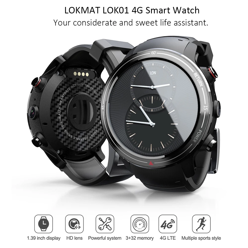 Смарт-часы LOKMAT LOK 01 4G Bluetooth 4,2, 3 Гб+ 32 ГБ, Android 7,1, фитнес-трекер, монитор сердечного ритма, WiFi, gps, Bluetooth, умные часы