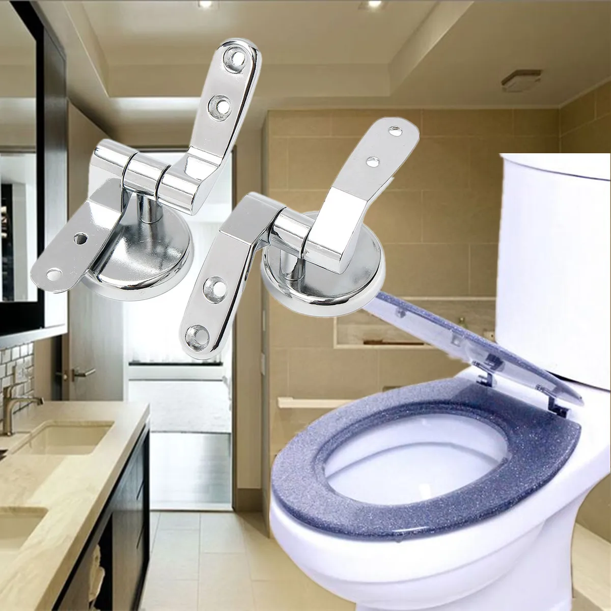 

1 Pair Replacement Toilet Seat Hinge Set Zinc Alloy Easy to Install Antioxidant Anti-corrosion Strong Fixing Nuts Ample Washers