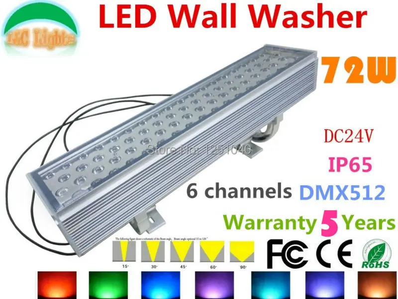 

DC24V 72W DMX512 RGB LED Wall Washer Outdoor Spotlight Change color LED Floodlight IP65 Waterproof Buildings Projector Light