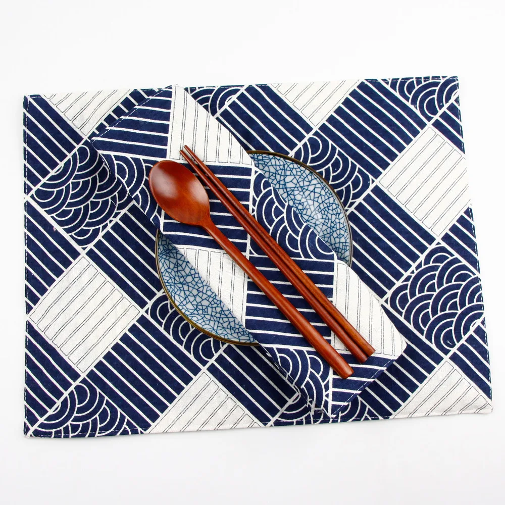 Buy Japanese fashion Navy Print Fabric Napkins heat insulation mat dining table