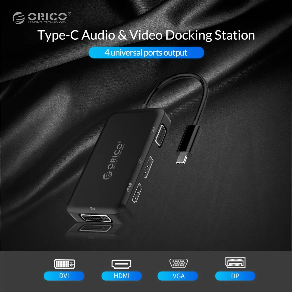 ORICO usb-хаб type C к HDMI VGA DP DVI адаптер для MacBook samsung Galaxy S9 huawei mate 20 P20 Pro USB 3,1 концентратор