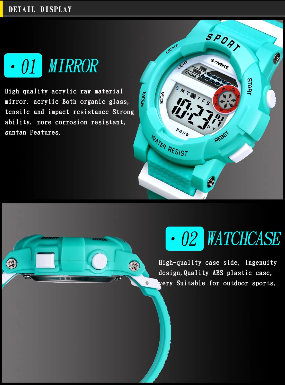 PANARS/Детские электронные спортивные часы, светящиеся часы с будильником, часы для студентов, водонепроницаемые часы для мальчиков и девочек, cocuk saatleri