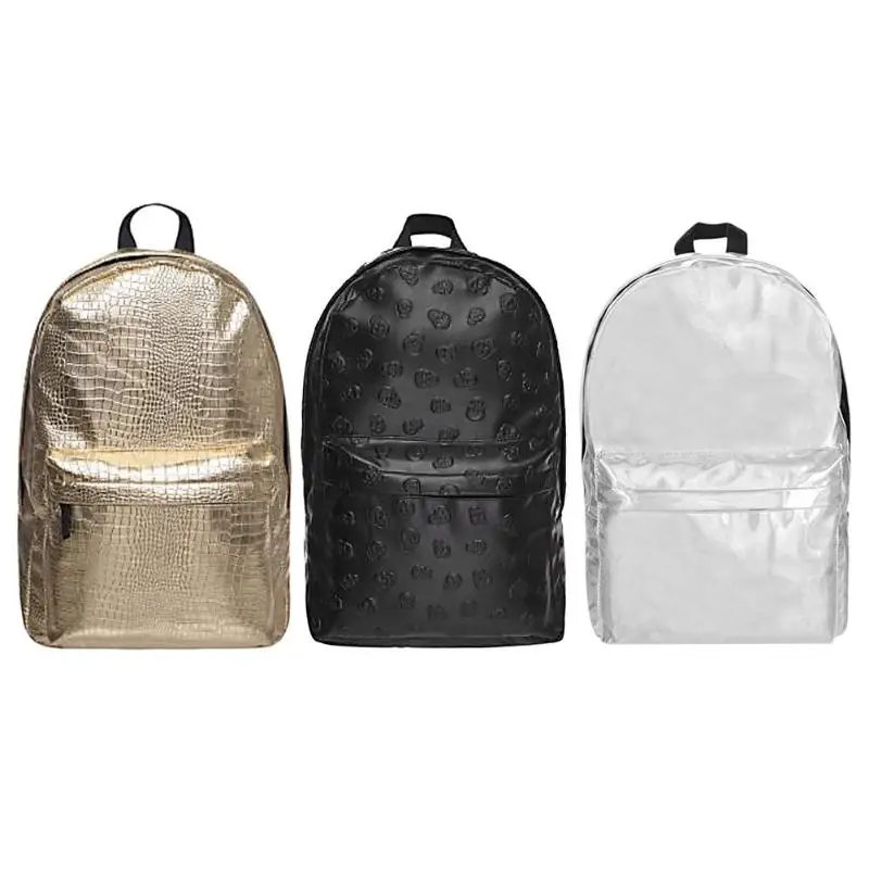 

Stylish Street Women/Men PU Leather Waterproof Backpacks Gold Travel Shoulder Bag Casual Zipper Backpack School Bag