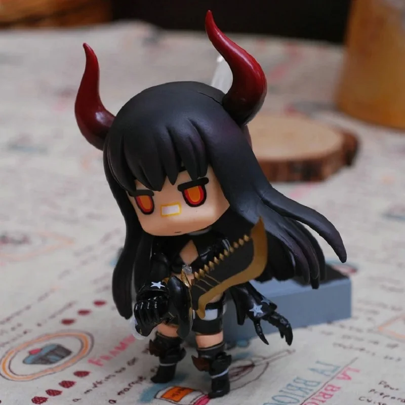 

HOT Sale 4" Anime Action Figure Nendoroid Black Rock Shooter Blackened Hatsune #145 with Gold Saw Red Devil Horns PVC Model Doll
