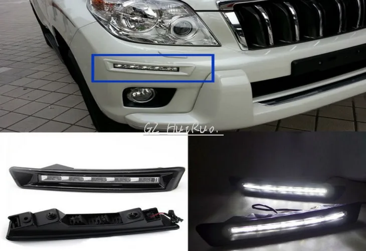 2pcs White LED Daytime Running Light Fog Driving Lamp For Toyota Prado 2010 2015
