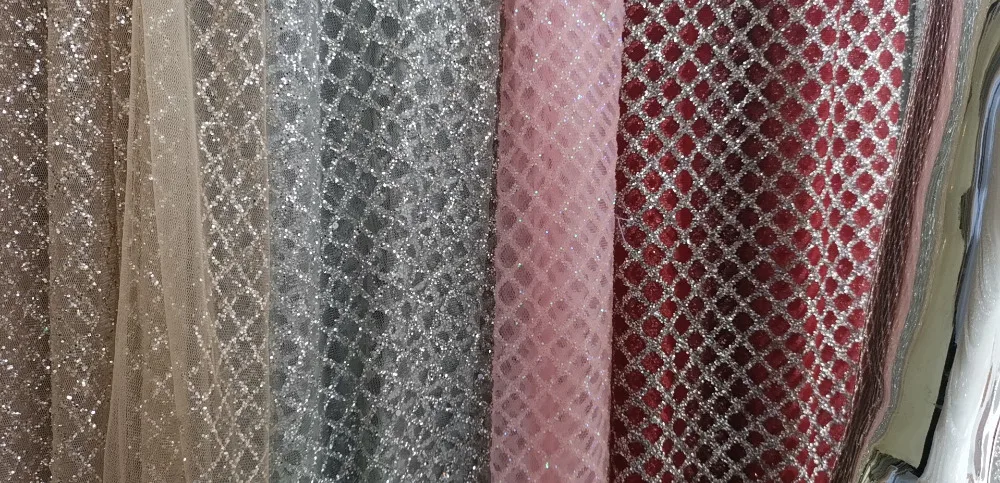 Кружевная ткань серебряного цвета блестящая блестки тюль кружева для платья