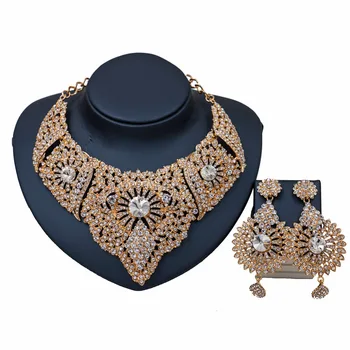 

Gold Color Jewelry Sets for Women Wedding Dress Crystal Pendant Necklace Earrings Jewellery Accessories Wedding Bridal Holiday