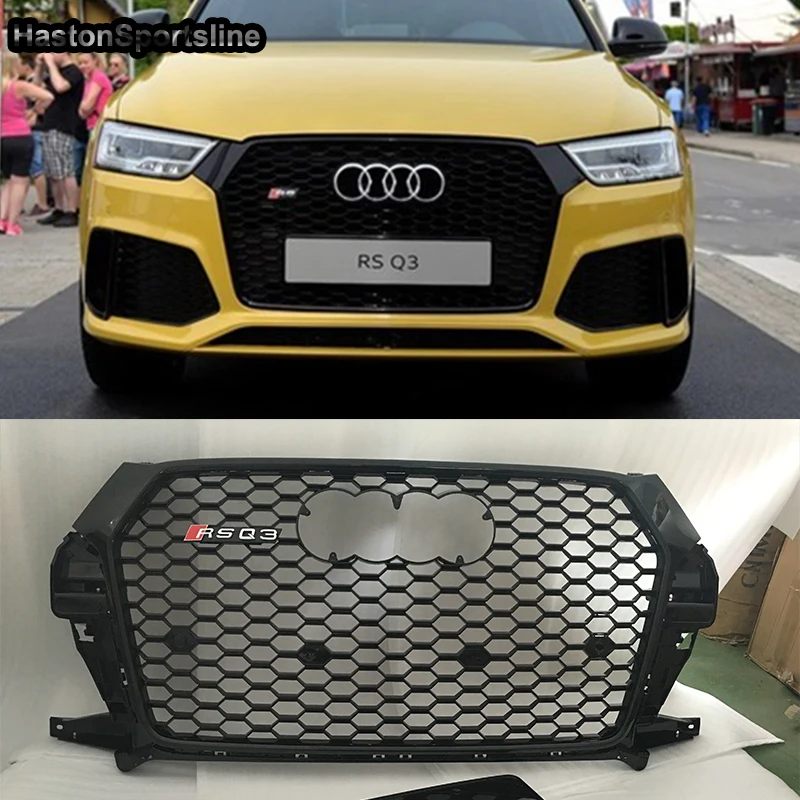 

Q3 RSQ3 Style Honeycomb Mesh Front Grille For Audi Q3 SQ3 RSQ3 2016 2017 2018 2019 With 4Ring Logo