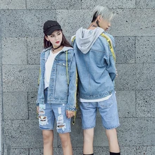 Молния с буквенными лентами Лоскутная джинсовая куртка для женщин весна тонкий хлопок легкий промытый длинный рукав с капюшоном джинсовые куртки, пальто