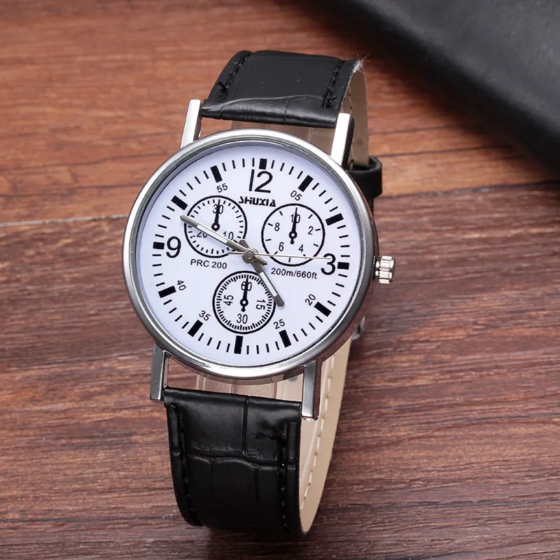 

Faux Leather Quartz Watch Men Watches Fashion Blue Ray Wrist Clock Male Hours Men Business Analog WristWatch Hodinky Reloges