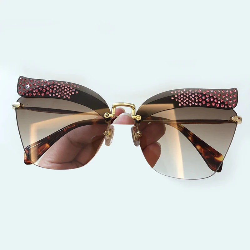 Высококачественные женские солнцезащитные очки кошачий глаз, модные роскошные брендовые дизайнерские женские солнцезащитные очки без оправы Oculos De Sol Feminino