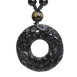 Дропшиппинг китайский вырезка обсидиан Pegasu кулон натуральный черный обсидиан цепочки и ожерелья для женщин мужчин оптовая продажа